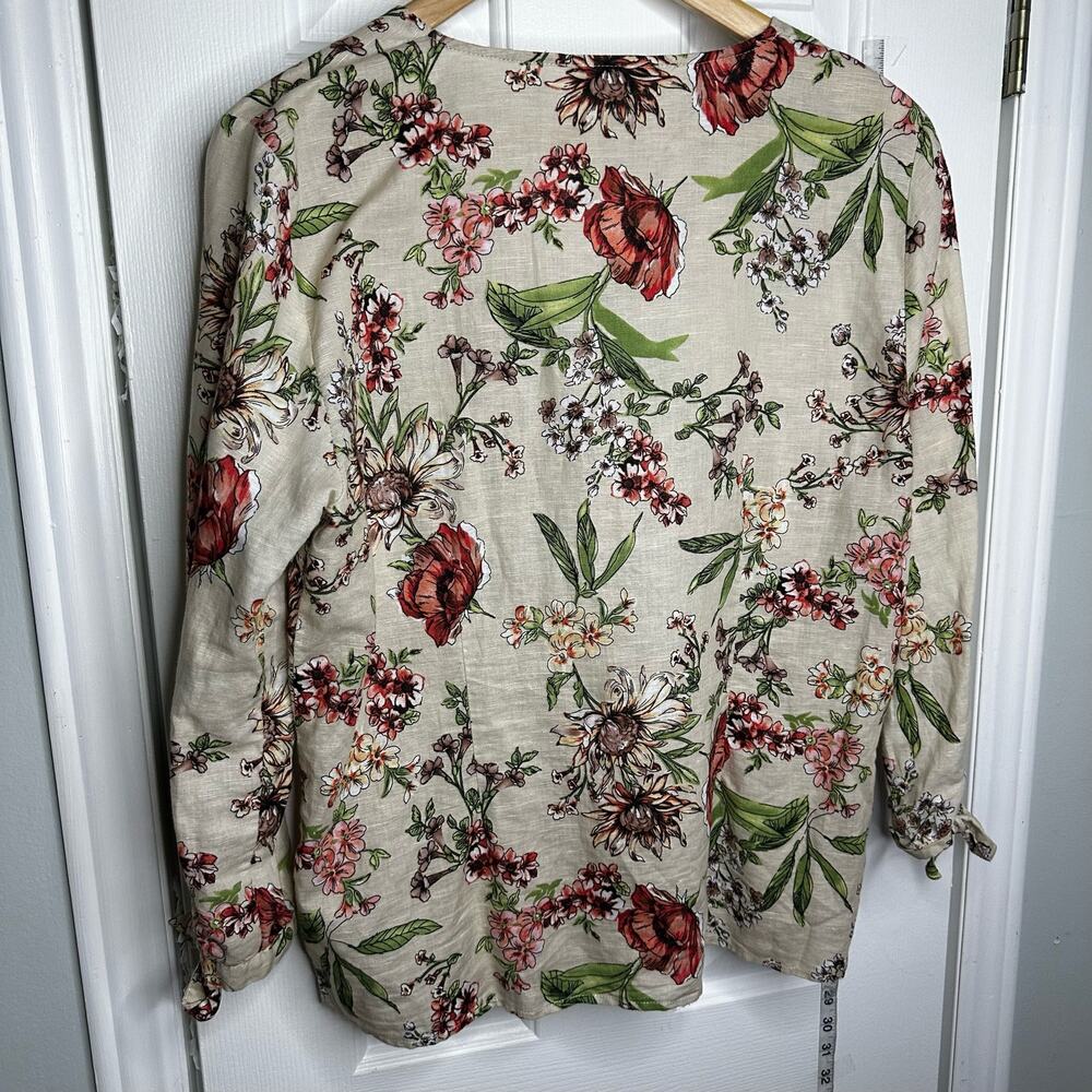 VTG Hester & Orchard Linen Blend Floral Blouse XL Cottagecore Button Front Top - Picture 11 of 14